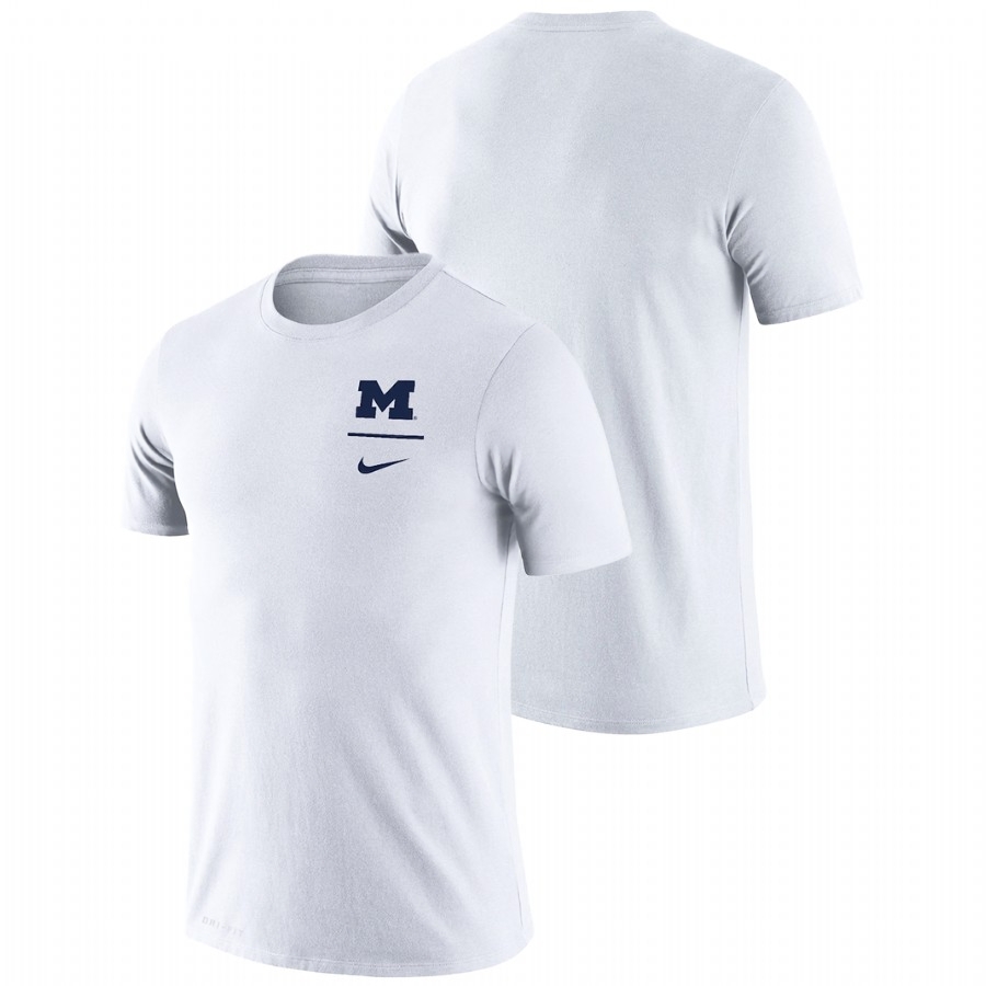 Michigan Wolverines Men's NCAA White Team Logo Stack Legend Nike Logo College Football T-Shirt UER3849GX
